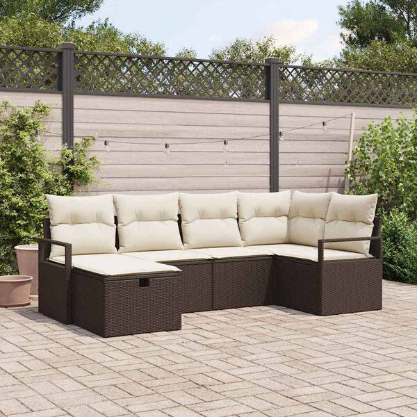 vidaXL Sofa Set mit Kissen mit Speicher Braun und Creme Poly-Rattan