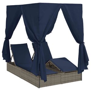 vidaXL Doppelte Sonnenliege Schwarz Poly-Rattan