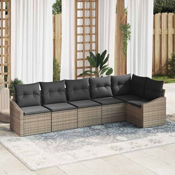 vidaXL Gartensofa-set mit Kissen mit Speicher 6 pcs Grau Poly-Rattan