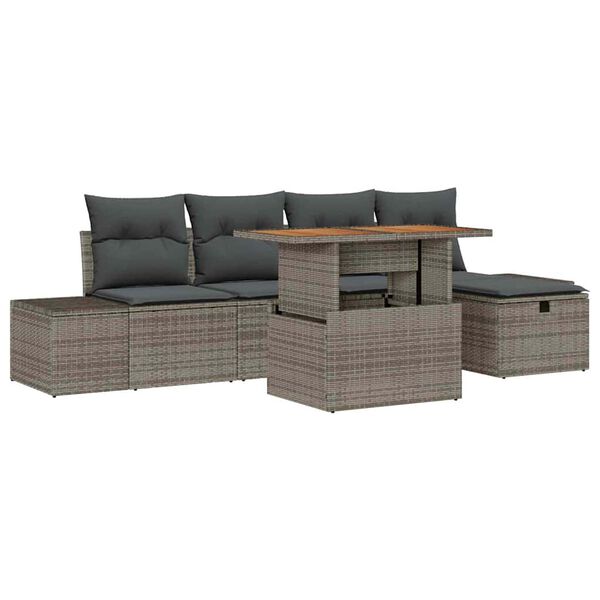 vidaXL Garten-Sofa-Set mit Kissen mit Speicher 6 pcs Grau Poly Rattan