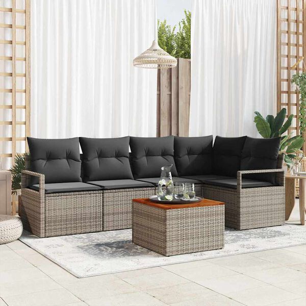 vidaXL Gartensofa-set mit Kissen 6 pcs Grau Poly-Rattan