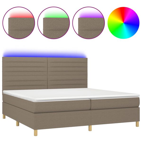 vidaXL Boxspringbett mit Matratze & LED Taupe 200x200 cm Stoff