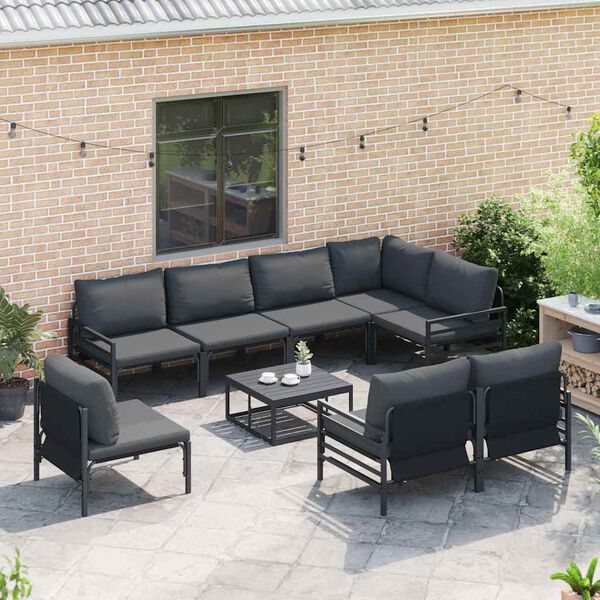 vidaXL Gartensofa-set mit Kissen 9 pcs Schwarz Stahl