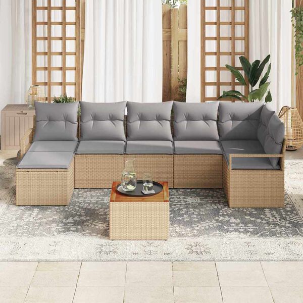 vidaXL Garten-Sofa-Set mit Kissen 9 pcs Beige Poly Rattan