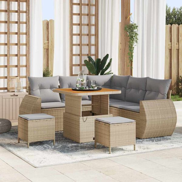 vidaXL Gartensofa-set mit Kissen 8 pcs Beige und Hellgrau Poly-Rattan
