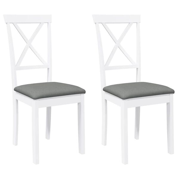 vidaXL Esszimmerstühle mit Kissen 2 Stk. Weiß Massivholz Gummibaum