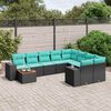 vidaXL 10-teiliges Gartensofa-Set mit Kissen, schwarzes Polyrattan