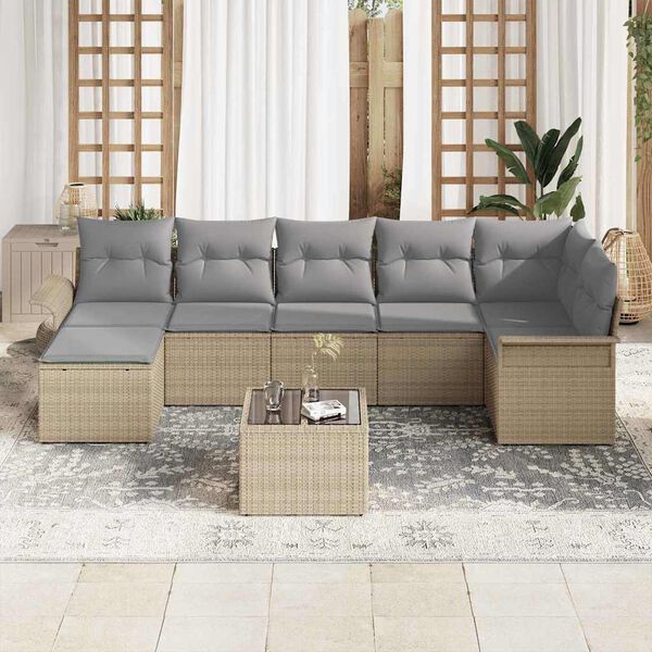 vidaXL Garten-Sofa-Set mit Kissen mit Speicher 8 pcs Beige Poly Rattan