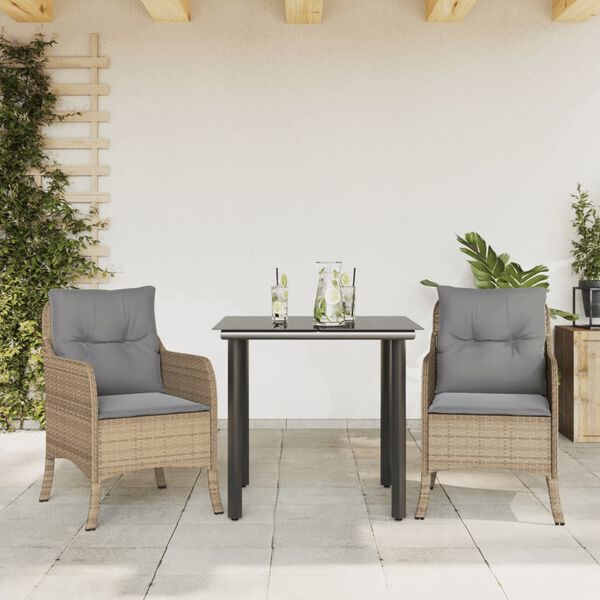vidaXL 3-tlg. Garten-Essgruppe mit Kissen Beige Poly Rattan