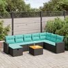 vidaXL 9-tlg. Garten-Sofagarnitur mit Kissen Schwarz Poly Rattan