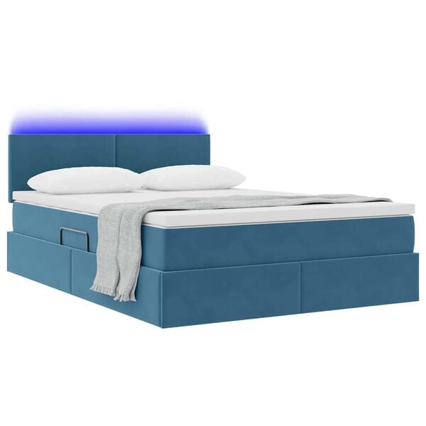 vidaXL Bett mit Stauraum und LED Dunkelblau 140 x 190 cm Samt