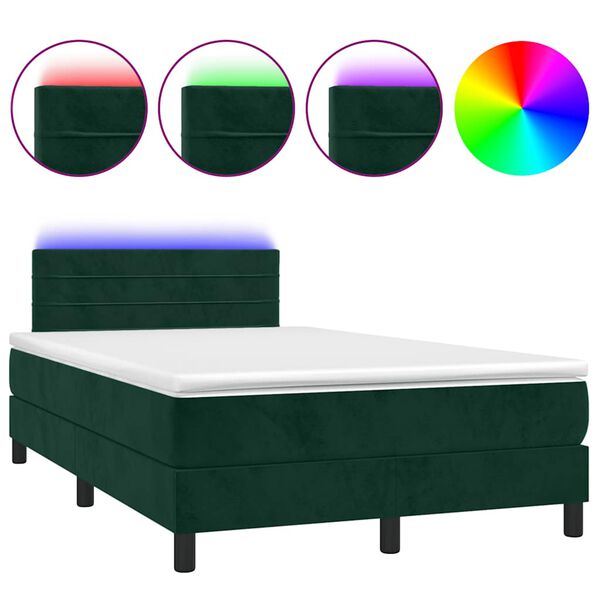 vidaXL Boxspringbett mit Matratze & LED Dunkelgr&uuml;n 120x200 cm Samt
