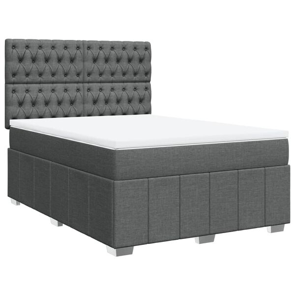 vidaXL Boxspringbett mit Matratze Dunkelgrau 140x200 cm Stoff