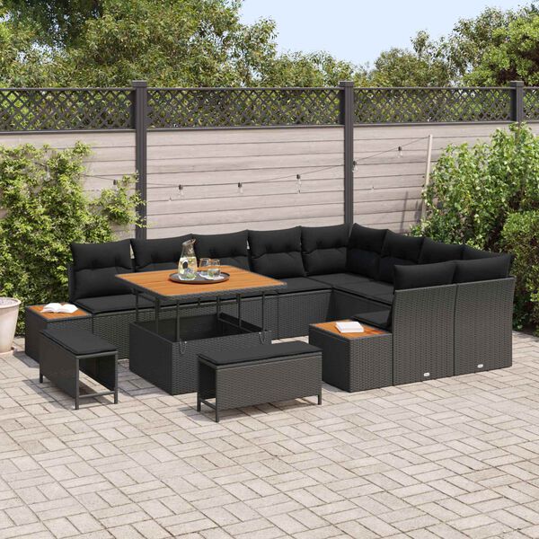 vidaXL Gartensofa-set 12 pcs Schwarz Poly-Rattan