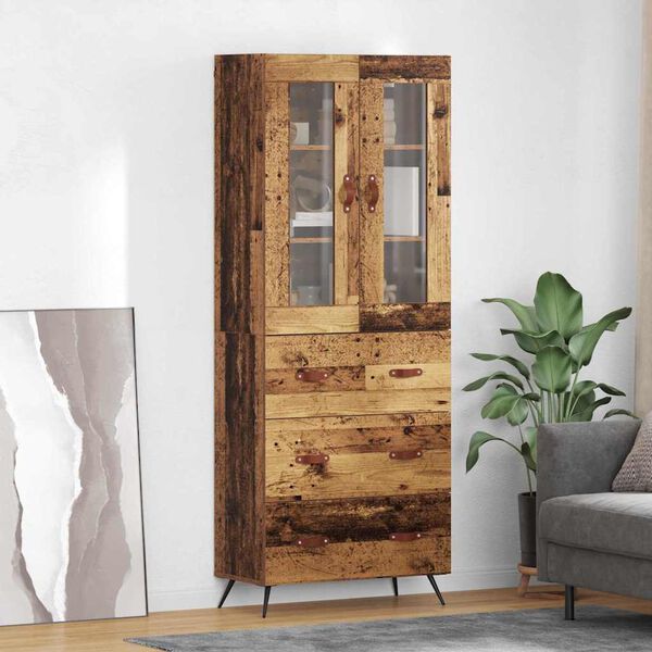vidaXL Highboard Schrank mit Regal 2 St&uuml;cke Altholz Holzwerkstoff