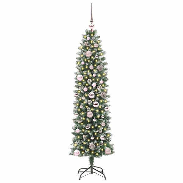 vidaXL Künstlicher schlanker Weihnachtsbaum Grün und Weiß 150 cm