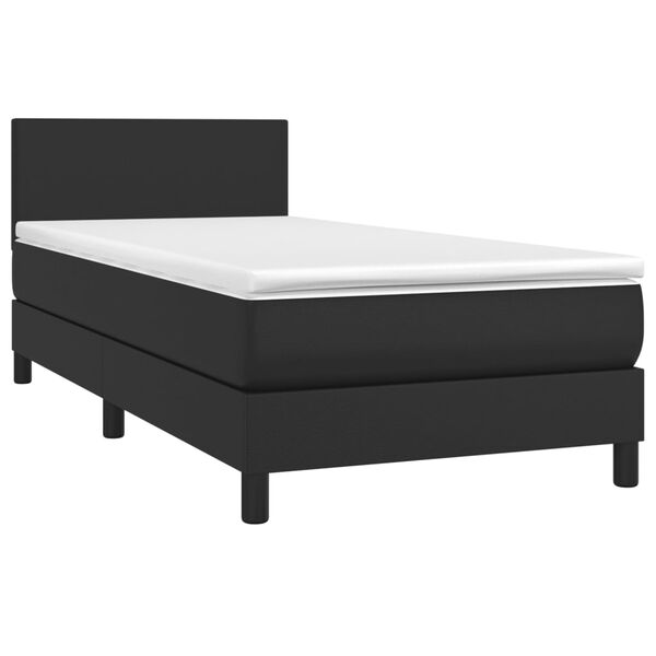 vidaXL Boxspringbett mit Matratze & LED Schwarz 90x200 cm Kunstleder