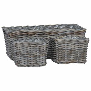 vidaXL Blumentopfkorb mit Speicher 3 pcs Grau Kubu Rattan