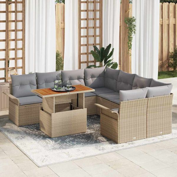vidaXL Garten-Sofa-Set mit Kissen Beige und Hellgrau