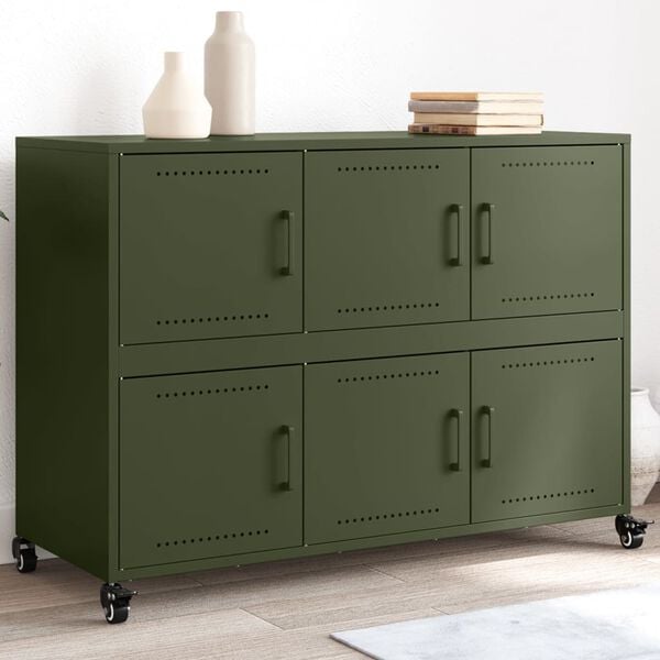 vidaXL Sideboard Olivgr&uuml;n 100,5x39x72 cm Stahl