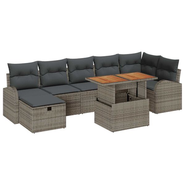 vidaXL Garten-Sofa-Set mit Kissen mit Speicher 8 pcs Grau Poly Rattan