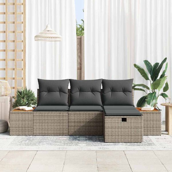 vidaXL Gartensofa-set mit Kissen mit Speicher 4 pcs Grau Poly-Rattan