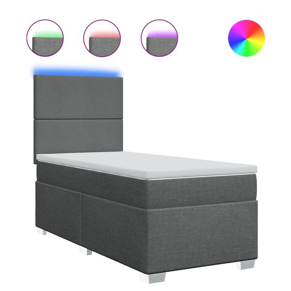 vidaXL Boxspringbett mit Matratze Dunkelgrau 90x200 cm Stoff