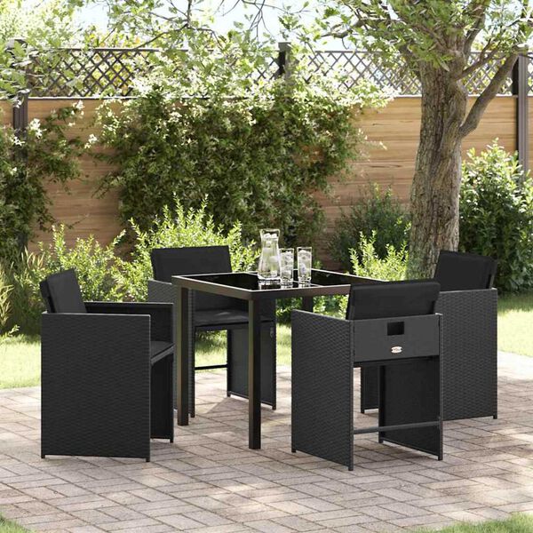 vidaXL Garten Essgruppe 5 pcs Schwarz Poly-Rattan
