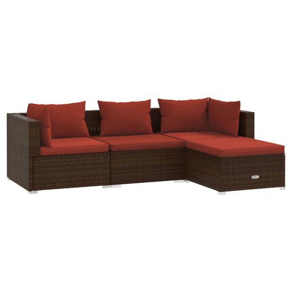 vidaXL 4-tlg. Garten-Lounge-Set mit Auflagen Poly Rattan Braun