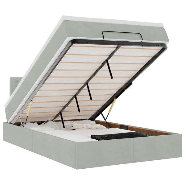 vidaXL Ottomane Bett mit Matratze & LEDs Hellgrau 120x190 cm Samt