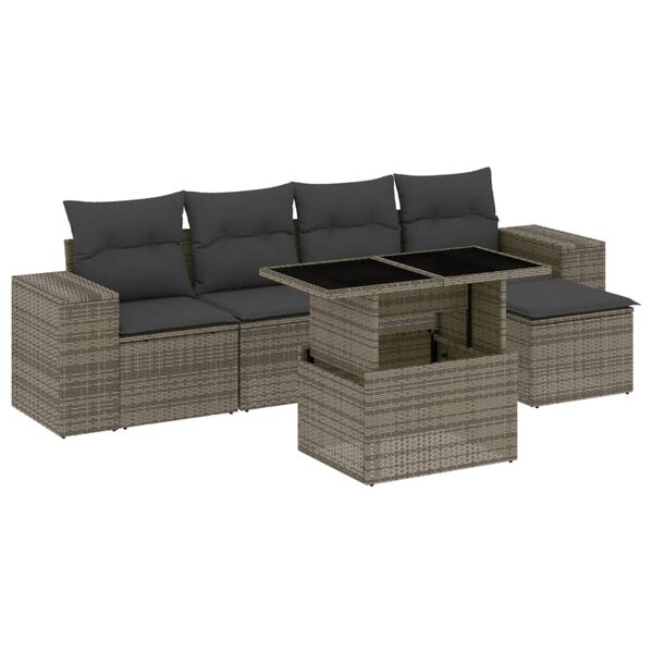 vidaXL 6-tlg. Garten-Sofagarnitur mit Kissen Grau Poly Rattan