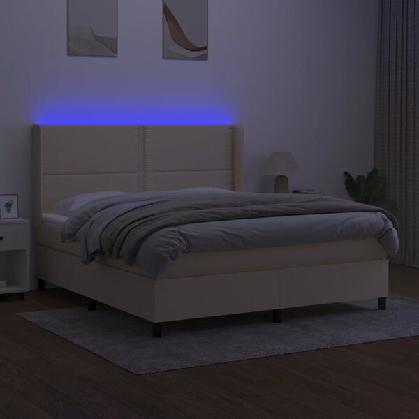 vidaXL Boxspringbett mit Matratze & LED Creme 180x200 cm Stoff