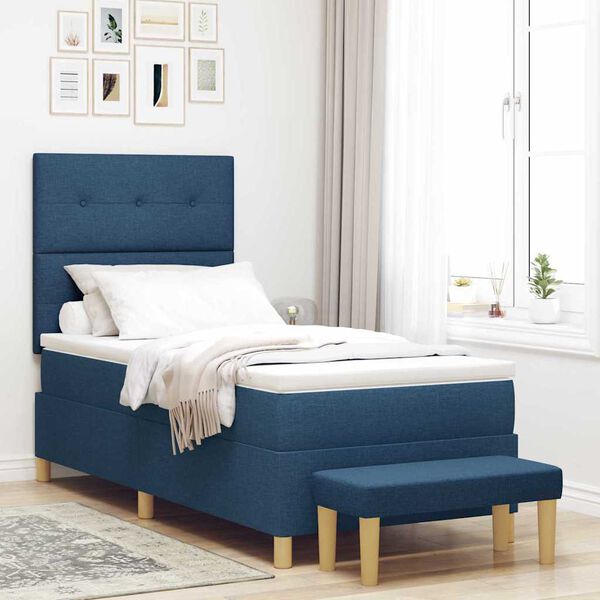 vidaXL Boxspringbett mit Matratze mit Kopfteil Blau 80 x 200 cm Stoff