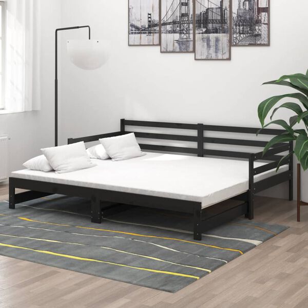 vidaXL Tagesbett Ausziehbar Schwarz Massivholz Kiefer 2x(90x200) cm