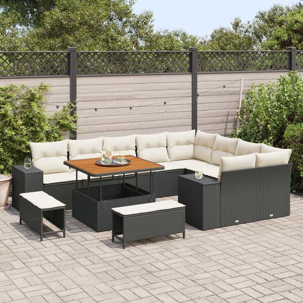 vidaXL Gartensofa-set mit Kissen 12 pcs Schwarz Poly-Rattan