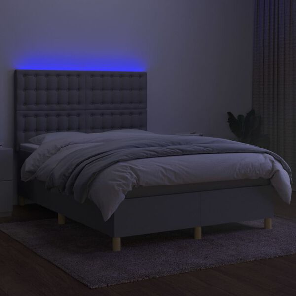 vidaXL Boxspringbett mit Matratze & LED Hellgrau 140x200 cm Stoff