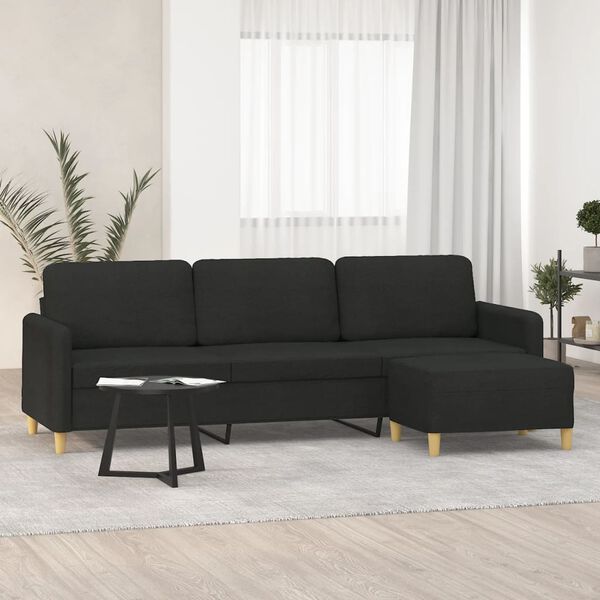 vidaXL 3-Sitzer-Sofa mit Hocker Schwarz 210 cm Stoff