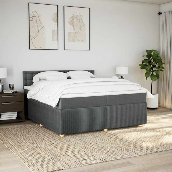 vidaXL Boxspringbett mit Matratze Dunkelgrau 200x200 cm Stoff