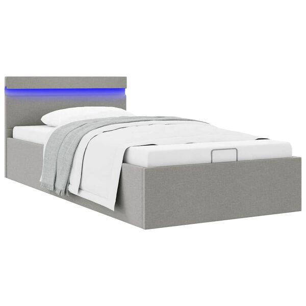 vidaXL Bett mit Bettkasten Hydraulisch LED Hellgrau Stoff 100x200 cm