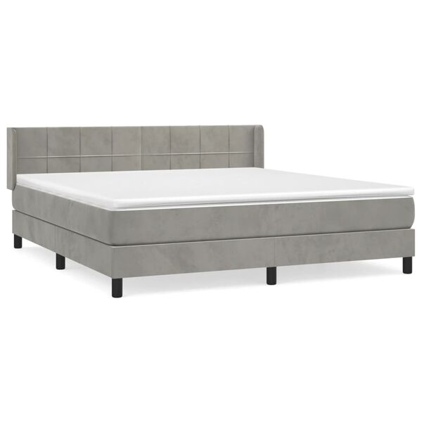 vidaXL Boxspringbett mit Matratze Hellgrau 160x200 cm Samt