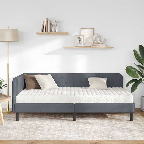 vidaXL Eckbettgestell mit Matratze Dunkelgrau 90 x 200 cm Samt