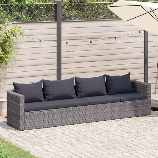 vidaXL 4-tlg. Garten-Sofagarnitur mit Kissen Grau Poly Rattan