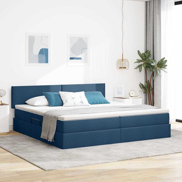vidaXL Bett mit Stauraum und LED mit Matratze Blau 200 x 200 cm Stoff