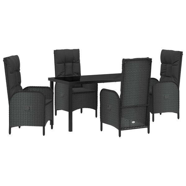 vidaXL Garten Essgruppe mit Kissen 5 pcs Schwarz Poly-Rattan