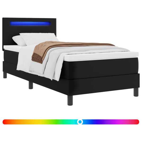 vidaXL Boxspringbett mit Matratze Schwarz 90 x 200 cm Kunstleder
