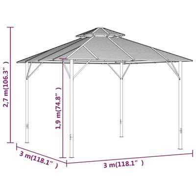 vidaXL Pavillon mit Doppeldach 3x3 m Anthrazit