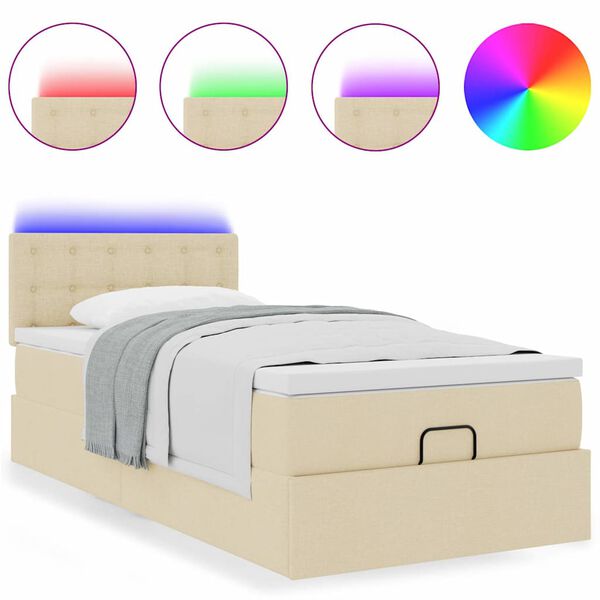 vidaXL Ottoman-Bett mit Matratze & LEDs Creme 80x200 cm Stoff