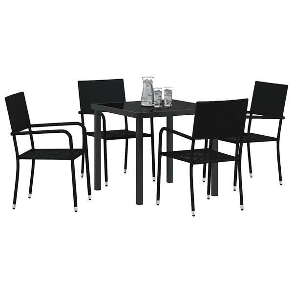 vidaXL Garten Essgruppe mit Kissen 5 pcs Schwarz Poly-Rattan