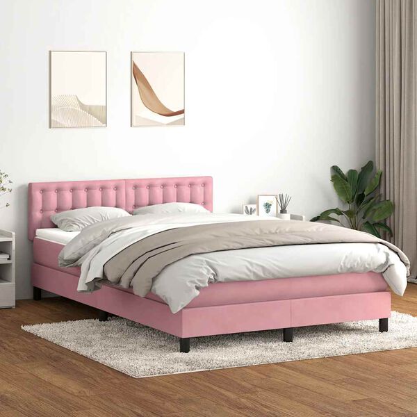 vidaXL Boxspringbett mit Matratze Rosa 160x210 cm Samt