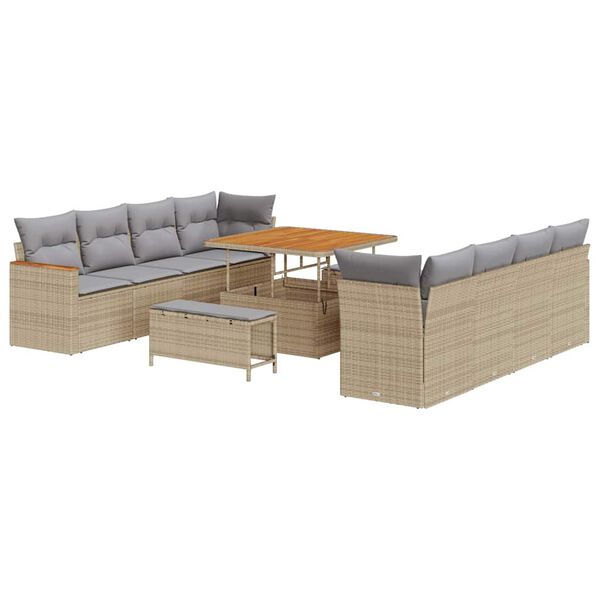 vidaXL Gartensofa-set mit Kissen 12 pcs Beige Poly-Rattan